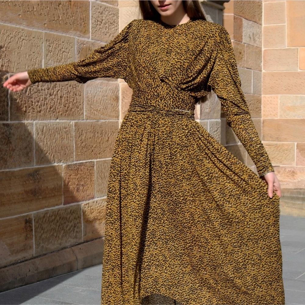Isabel Marant Fauve Yellow Leopard Print JUCIENNE Sharkbite Jersey‎ Dress 6 - Picture 16 of 17
